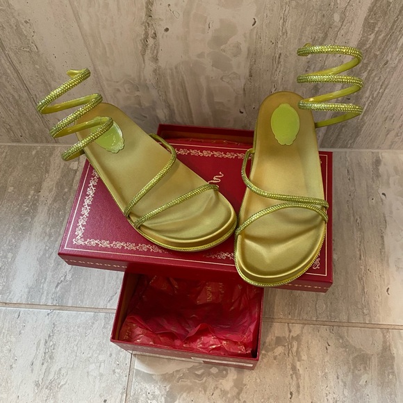 Rene Caovilla Limecicle Strass Green Satin Gisele - Picture 1 of 7